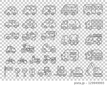 手描きの車のイラストセット 手描きの車のイラストセット 129949993