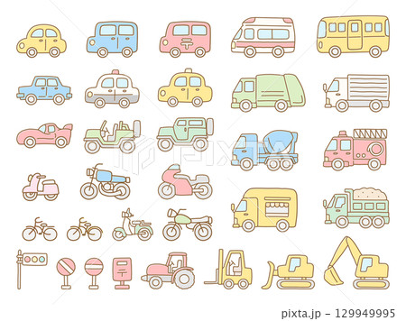 手描きの車の線画アイコンセット 手描きの車の線画アイコンセット 129949995