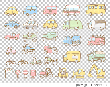 手描きの車の線画アイコンセット 手描きの車の線画アイコンセット 129949995