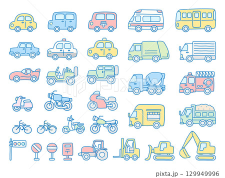 かわいい車のアイコンセット 129949996
