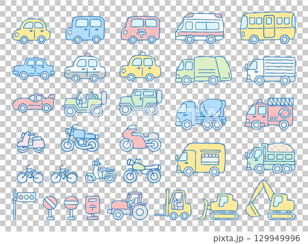 かわいい車のアイコンセット 129949996