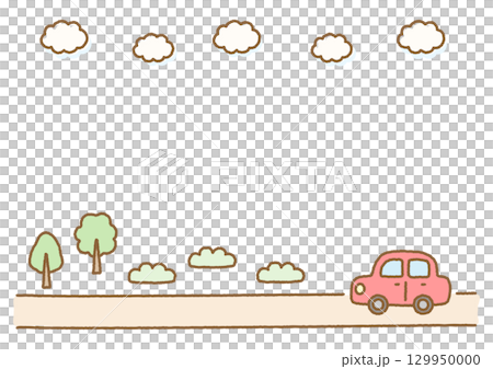 一幅有紅色汽車、樹木和天空的風景畫 129950000