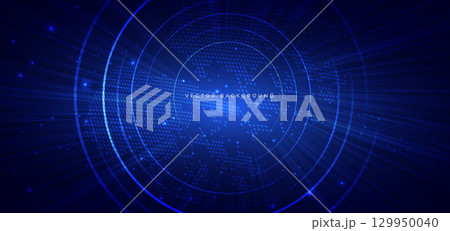 Technology futuristic blue circles lines glowing with dot lines on dark blue background. Technology futuristic blue circles lines glowing with dot lines on dark blue background. 129950040