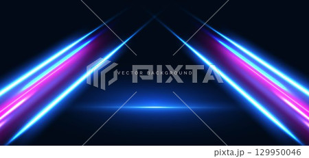 Hi-speed blue and pink neon diagonal beams rays on dark blue background. Hi-speed blue and pink neon diagonal beams rays on dark blue background. 129950046