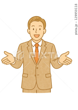 説明をする男性ビジネスマンのイラスト(スーツ・切り抜き) 説明をする男性ビジネスマンのイラスト(スーツ・切り抜き) 129950118