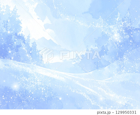 幻想的な雪景色の水彩イラスト 129950331