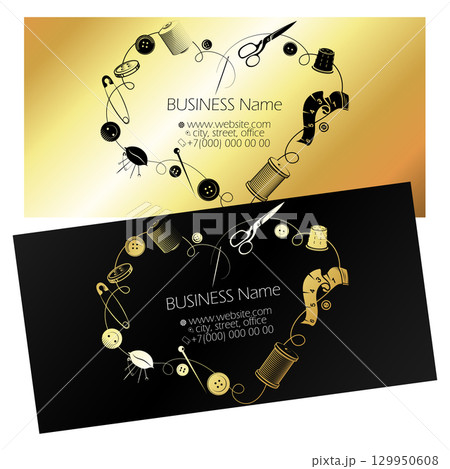 Black and gold business card for sewing and cutting salon 129950608