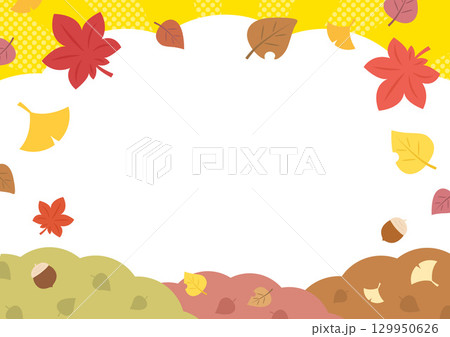 秋の紅葉や落ち葉のフレーム 129950626