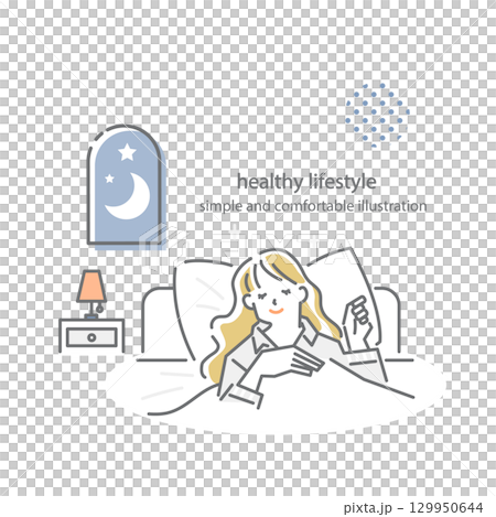 簡單而時尚的線條畫，描繪了一位安然入睡的女人 129950644