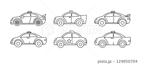 Cartoon style police cars in various designs and angles for creative projects and educational activities Cartoon style police cars in various designs and angles for creative projects and educational activities 129950704