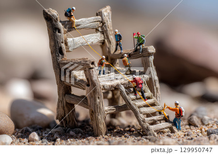 巨大な木の椅子でロッククライミング（ジオラマ） 129950747