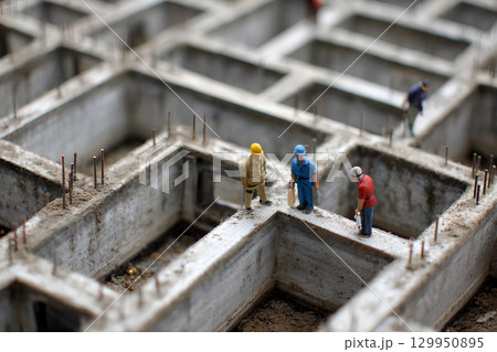 住宅建設用の打設コンクリート基礎（ジオラマ） 129950895