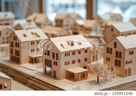 木造住宅、マンション、老人ホームなどの外観モデル（3D） 129951046