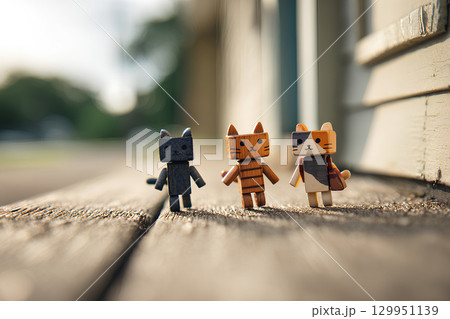 三匹の仲良し子猫の散歩（3D） 129951139