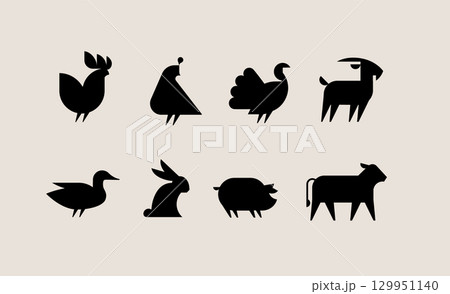Farm animals icon set beige black 129951140