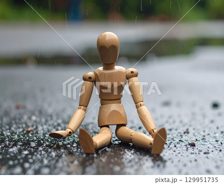 挫折を経験し濡れた人形が孤独に耐える 129951735