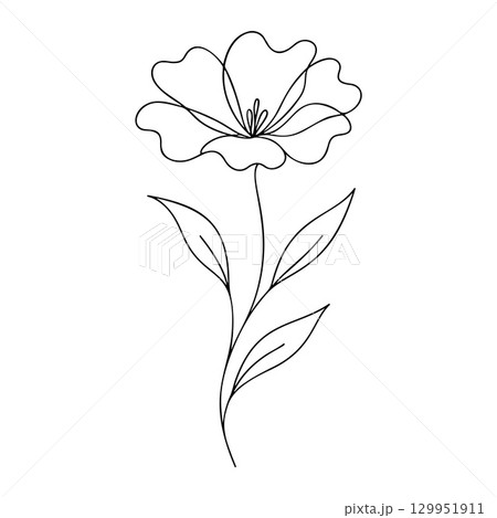 Simple flower outline icon line art, black and white doodle style Simple flower outline icon line art, black and white doodle style 129951911