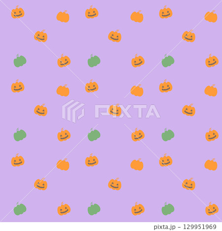 シンプルなハロウィンのかぼちゃランタンのシームレス背景パターン・紫 129951969