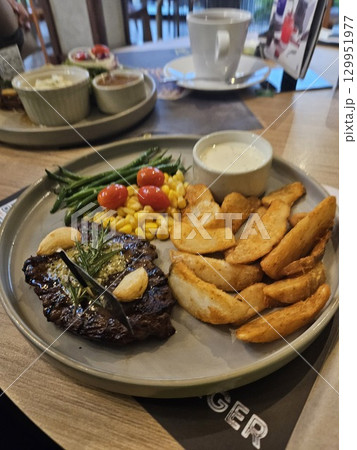 This is slice of beef with grill conditon  129951977