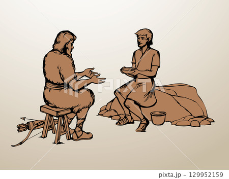 Vector drawing. Jacob gives soup to Esau Vector drawing. Jacob gives soup to Esau 129952159