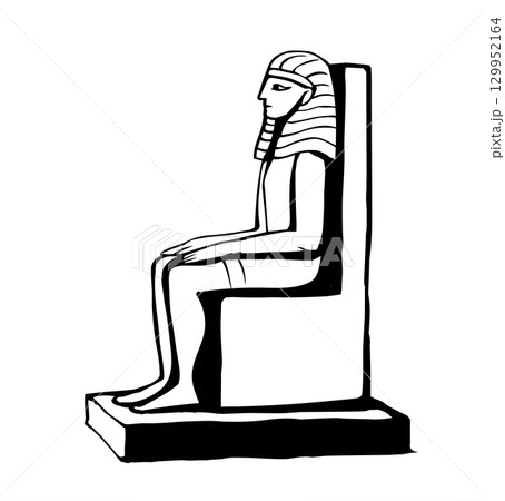 Vector drawing. Egyptian male statue. Pharaoh on the throne 129952164