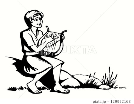 Vector drawing. Guy playing the harp Vector drawing. Guy playing the harp 129952168