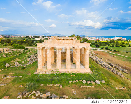 Hera Temple aerial panoramic view at Selinunte acropolis 129952241