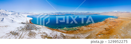 Karakul lake aerial panoramic view in Tajikistan Karakul lake aerial panoramic view in Tajikistan 129952275