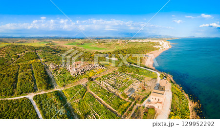 Selinunte ancient greek city aerial panoramic view, Sicily 129952292