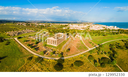 Hera Temple aerial panoramic view at Selinunte acropolis 129952330