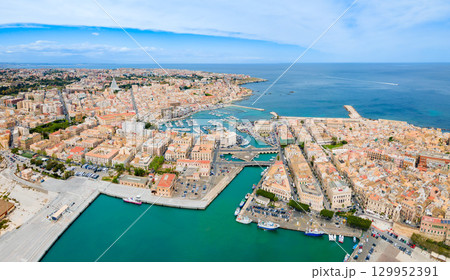 Syracuse city port aerial panoramic view, Sicily 129952391