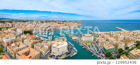 Syracuse city port aerial panoramic view, Sicily Syracuse city port aerial panoramic view, Sicily 129952436