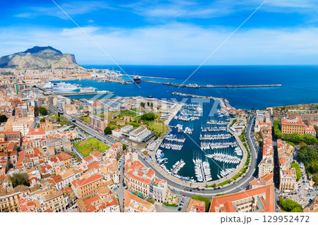 Palermo city port aerial panoramic view in Sicily 129952472