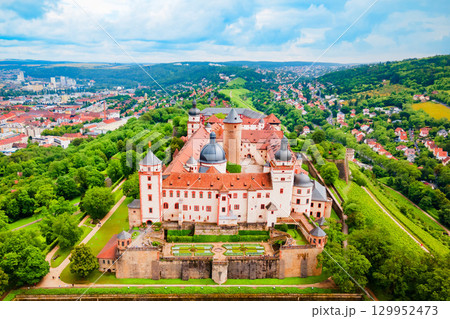 Marienberg Fortress aerial view in Wurzburg city 129952473