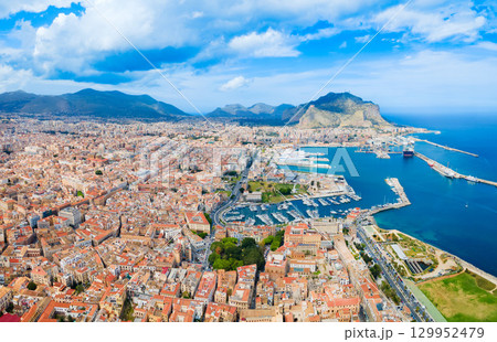 Palermo city port aerial panoramic view in Sicily Palermo city port aerial panoramic view in Sicily 129952479