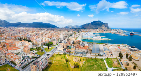 Castello Mare or Castellammare fortress aerial panoramic view Castello Mare or Castellammare fortress aerial panoramic view 129952497