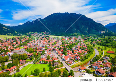 Oberammergau aerial panoramic view in Bavaria, Germany Oberammergau aerial panoramic view in Bavaria, Germany 129952507