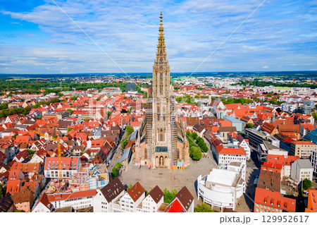 Ulm Minster Church aerial panoramic view, Germany 129952617
