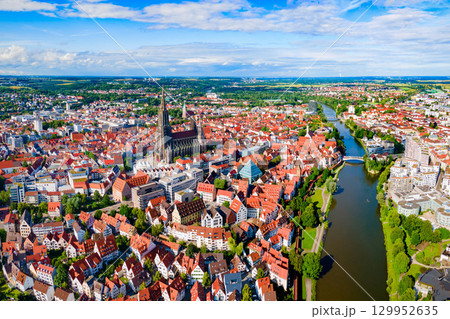 Ulm Minster aerial panoramic view, Germany 129952635