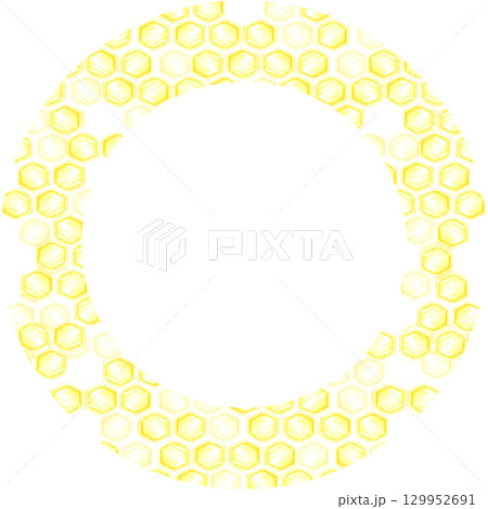 Golden honey comb wreath frame border, hand drawn watercolor cell illustration isolated on white background. Can be used for cards, invitation and other printed products. 129952691