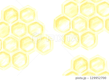 Golden honey comb frame border, hand drawn watercolor cell illustration isolated on white background. Can be used for cards, invitation and other printed products. Golden honey comb frame border, hand drawn watercolor cell illustration isolated on white background. Can be used for cards, invitation and other printed products. 129952700