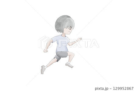 走っている男の子の水彩イラスト 走っている男の子の水彩イラスト 129952867
