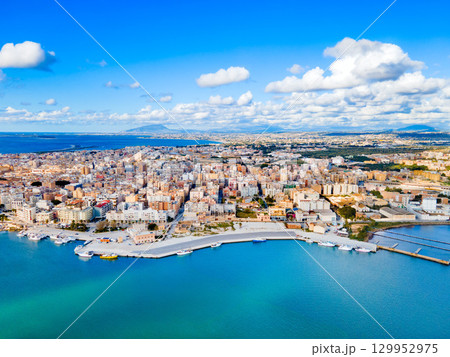 Marsala city port aerial panoramic view, Sicily 129952975
