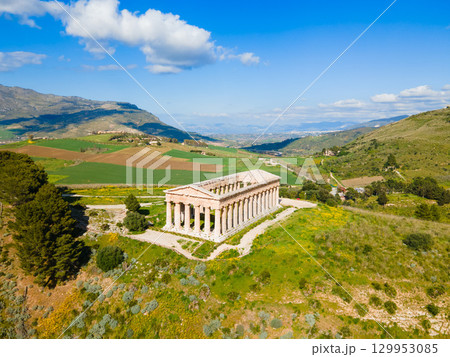 Temple of Segesta aerial panoramic view, Sicily Temple of Segesta aerial panoramic view, Sicily 129953085