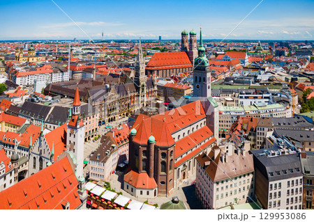 Marienplatz aerial panoramic view in Munich city, Germany 129953086