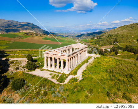 Temple of Segesta aerial panoramic view, Sicily 129953088