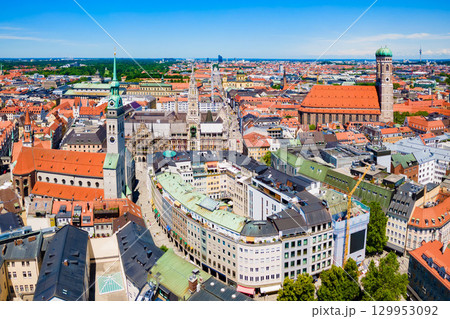 Marienplatz aerial panoramic view in Munich city, Germany 129953092