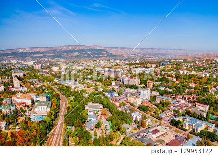 Kislovodsk city aerial panoramic view, Russia 129953122