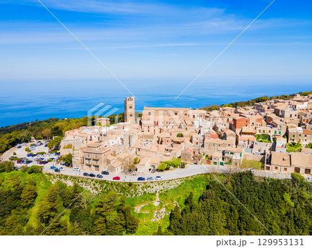 Erice town aerial panoramic view in Sicily 129953131