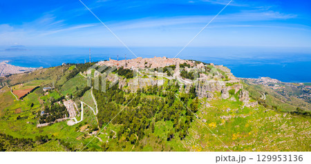 Erice town aerial panoramic view in Sicily Erice town aerial panoramic view in Sicily 129953136